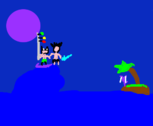 batman surfando na ilha galuna enquanto segura um poste e o gray (ideia da yami)