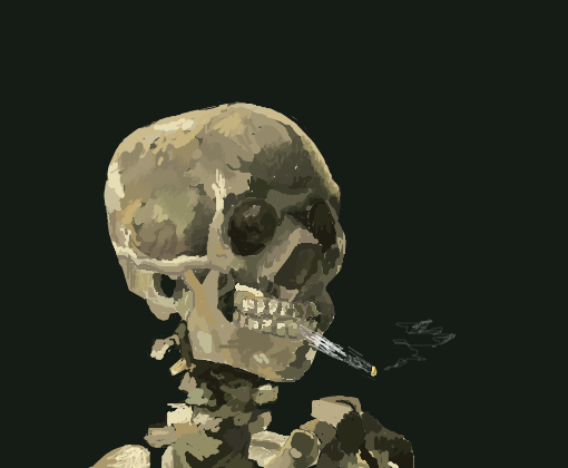 Caveira com Cigarro Aceso