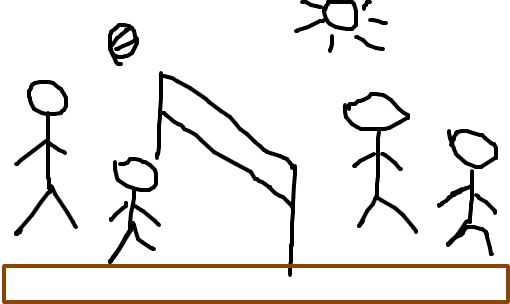 Ilustração de pessoas jogando vôlei na praia
