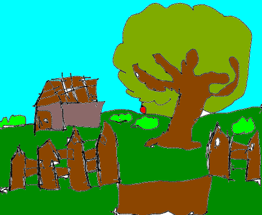 A house and a florest with a tree idk