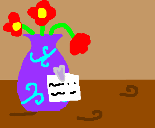bilhete no vaso de flor