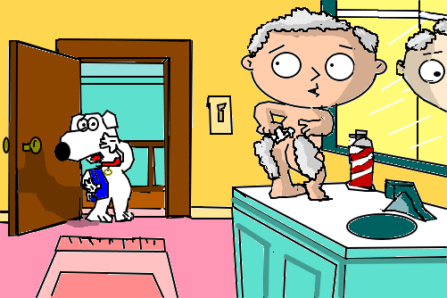Stewie sendo pego no flagra pelo Brian