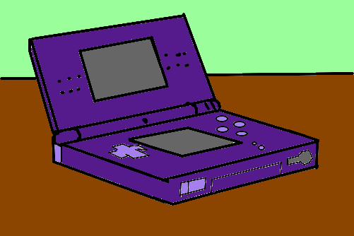 Ilustração em aquarela de um console de jogos nintendo ds