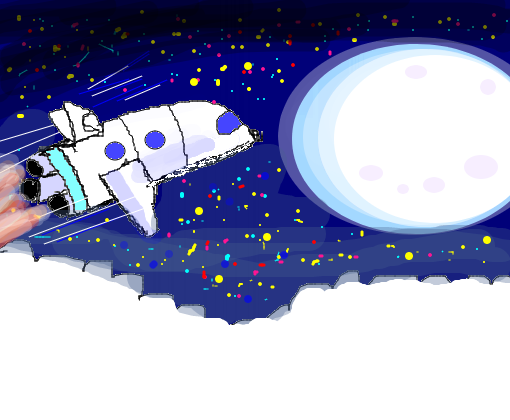 Spaceship flyng the moon