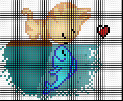 Cat and fish in pixel