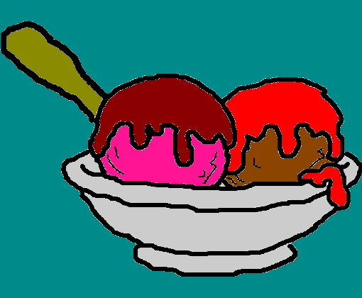 sorvete de morango e chocolate,cobertura de frutas vermelha e caramelo vinho