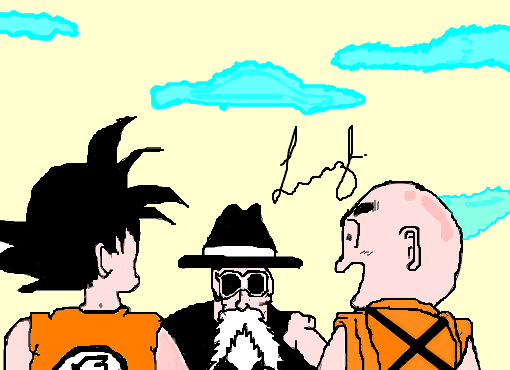 Son Goku, Mestre Kame and Kuririn.