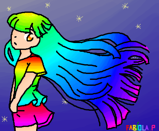 Garota colorida em um céu estrelado