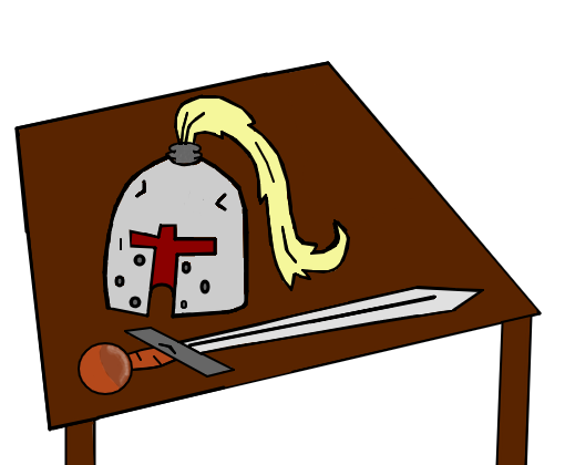 Capacete e Espada na Mesa