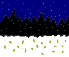 floresta nevando a noite